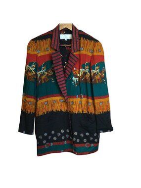 Vintage Platinum Western Themed Blazer Jacket Cowboy Horse Print